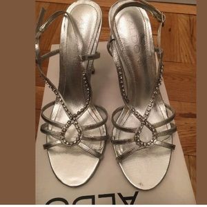ALDO Silver & Rhinestone Dressy Heel Sandal Shoes